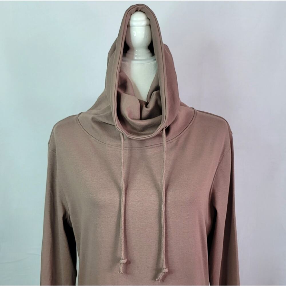 Lily & Lottie Tan Brown Funnel Neck Hoodie Long Sleeve Thumbholes Dress Womens M - Picture 6 of 14